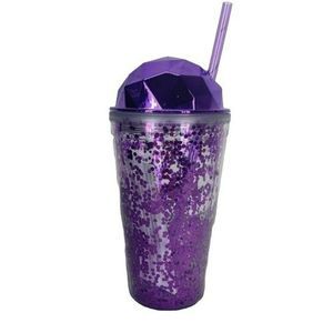 Love In The Air Purple‎ Glitter Cup With Straw Drinking Tumbler